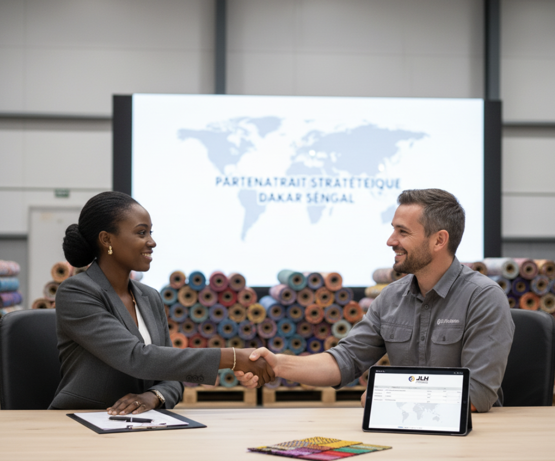 Passage de commande de Bazin Getzner chez JLH Diffusion entre deux personnes.