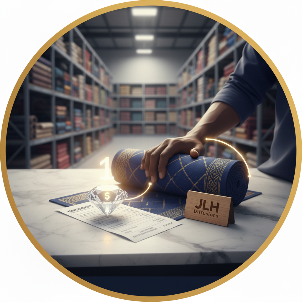 Rouleau de bazin avec facture et diamant pour illustrer le commerce international