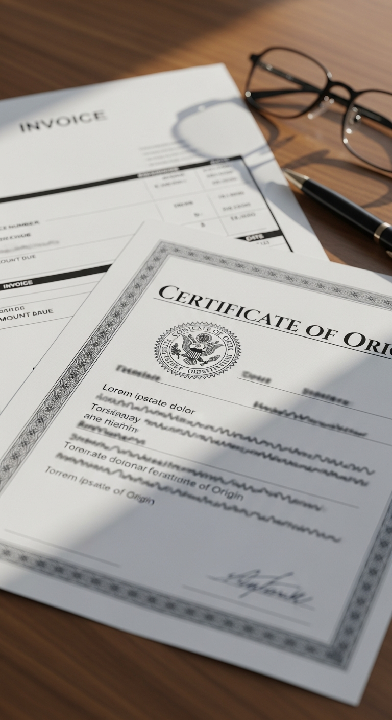 Image de facture et de certificat d'origine, des éléments essentiels pour le dédouanement de tissu